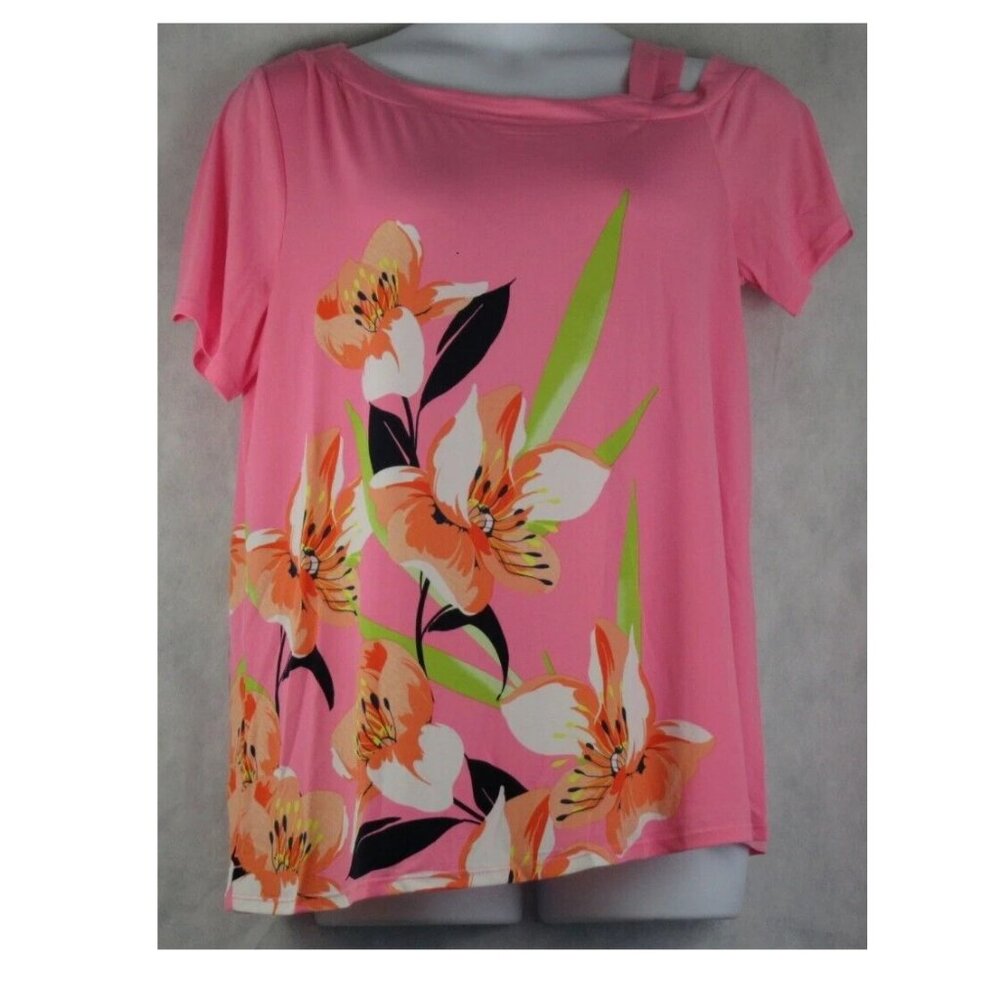 JM Collection Women's Plus Size One-Cold-Shoulder Top, Pink Floral